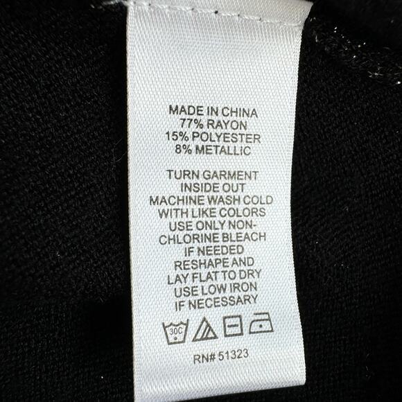 CeCe Womens Long Sleep Top Blouse Size S Metallic Ruffle Sleeve Stretch Black - Picture 6 of 7